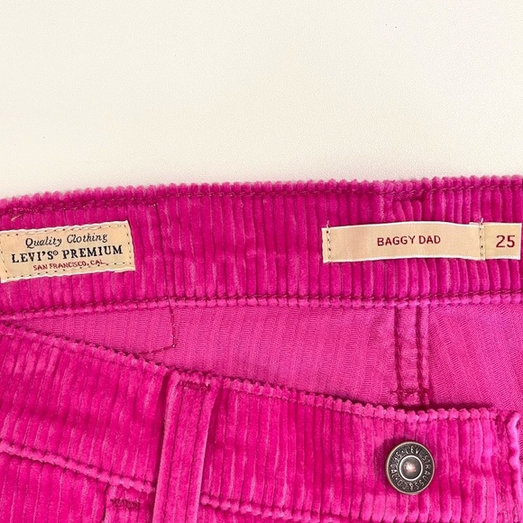 Levi’s Baggy Dad Corduroy Pants Mid Rise Loose Straight Leg Rose Violet Pink 25 - Picture 14 of 16
